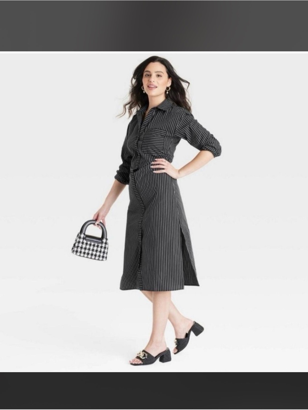 a new day Black Pinstripe Midi Shirt Dress